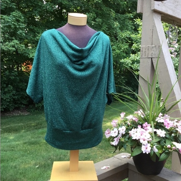 Ny Collection short sleeve blouse Womans Medium green with sparkle - Picture 1 of 7